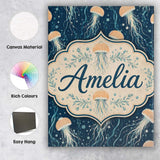 Personalised Name Soft Coral Jellyfish on Custom  Unique Gift Idea Elegant Feature Canvas Wall Art Print Decor Picture Ready to Hang