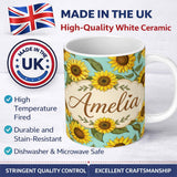 Personalized Custom Name Bright Yellow Sunflower Green Background Seamless Pattern Custom 11oz Ceramic Coffee Tea Mug White Large Handle