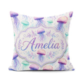 Custom Name Soft Watercolor in Pastel Purple and Seamless Marine Square Filled Cushion Throw Pillow Sofa Bed Home Decor Zip Washable UK Made