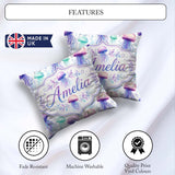 Custom Name Soft Watercolor in Pastel Purple and Seamless Marine Square Filled Cushion Throw Pillow Sofa Bed Home Decor Zip Washable UK Made
