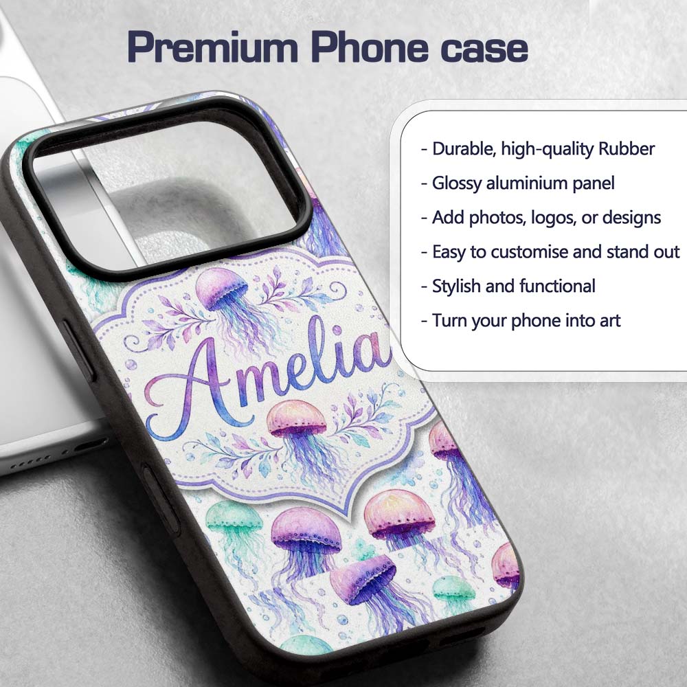Soft Watercolor Jellyfish in Pastel Purple and Custom Name Protective Phone Case Mobile Cover Durable Everyday Smartphone Shock Resistant