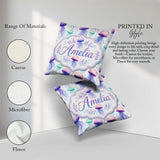 Custom Name Soft Watercolor in Pastel Purple and Seamless Marine Square Filled Cushion Throw Pillow Sofa Bed Home Decor Zip Washable UK Made