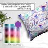 Custom Name Soft Watercolor in Pastel Purple and Seamless Marine Square Filled Cushion Throw Pillow Sofa Bed Home Decor Zip Washable UK Made