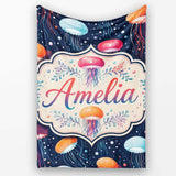 Colorful Cartoon Jellyfish on Dark Navy Background Seamless Fun  Personalised Custom Name Super Soft Fleece Blanket Bed Sofa Throw