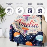 Colorful Cartoon Jellyfish on Dark Navy Background Seamless Fun  Personalised Custom Name Super Soft Fleece Blanket Bed Sofa Throw