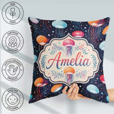 Custom Name Colorful Cartoon Jellyfish on Dark Navy Seamless Fun Square Filled Cushion Throw Pillow Sofa Bed Home Decor Zip Washable UK Made