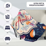 Colorful Cartoon Jellyfish on Dark Navy Background Seamless Fun  Personalised Custom Name Super Soft Fleece Blanket Bed Sofa Throw