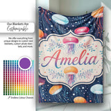Colorful Cartoon Jellyfish on Dark Navy Background Seamless Fun  Personalised Custom Name Super Soft Fleece Blanket Bed Sofa Throw