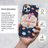 Colorful Cartoon Jellyfish on Dark Printed Design Custom Name Protective Phone Case Mobile Cover Durable Everyday Smartphone Shock Resistant