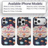 Colorful Cartoon Jellyfish on Dark Printed Design Custom Name Protective Phone Case Mobile Cover Durable Everyday Smartphone Shock Resistant