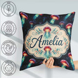 Custom Name Luminous Red Jellyfish Floating in Dark Ocean Marine Square Filled Cushion Throw Pillow Sofa Bed Home Decor Zip Washable UK Made