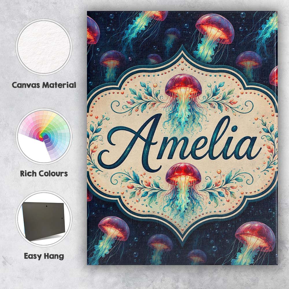 Personalised Name Luminous Red Jellyfish Custom  Unique Gift Idea Elegant Feature Canvas Wall Art Print Decor Picture Ready to Hang