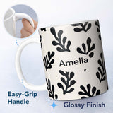 Personalized Custom Name Topographic Contour Lines Black Cream Abstract Landscape Pattern 11oz Ceramic Coffee Tea Mug White Large Handle