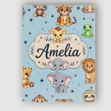 Personalised Name Cute Cartoon Safari Custom Modern Room Accent Creative Decorator Style Canvas Wall Art Print Decor Picture Ready to Hang