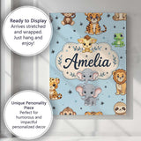 Personalised Name Cute Cartoon Safari Custom Modern Room Accent Creative Decorator Style Canvas Wall Art Print Decor Picture Ready to Hang