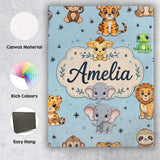 Personalised Name Cute Cartoon Safari Custom Modern Room Accent Creative Decorator Style Canvas Wall Art Print Decor Picture Ready to Hang