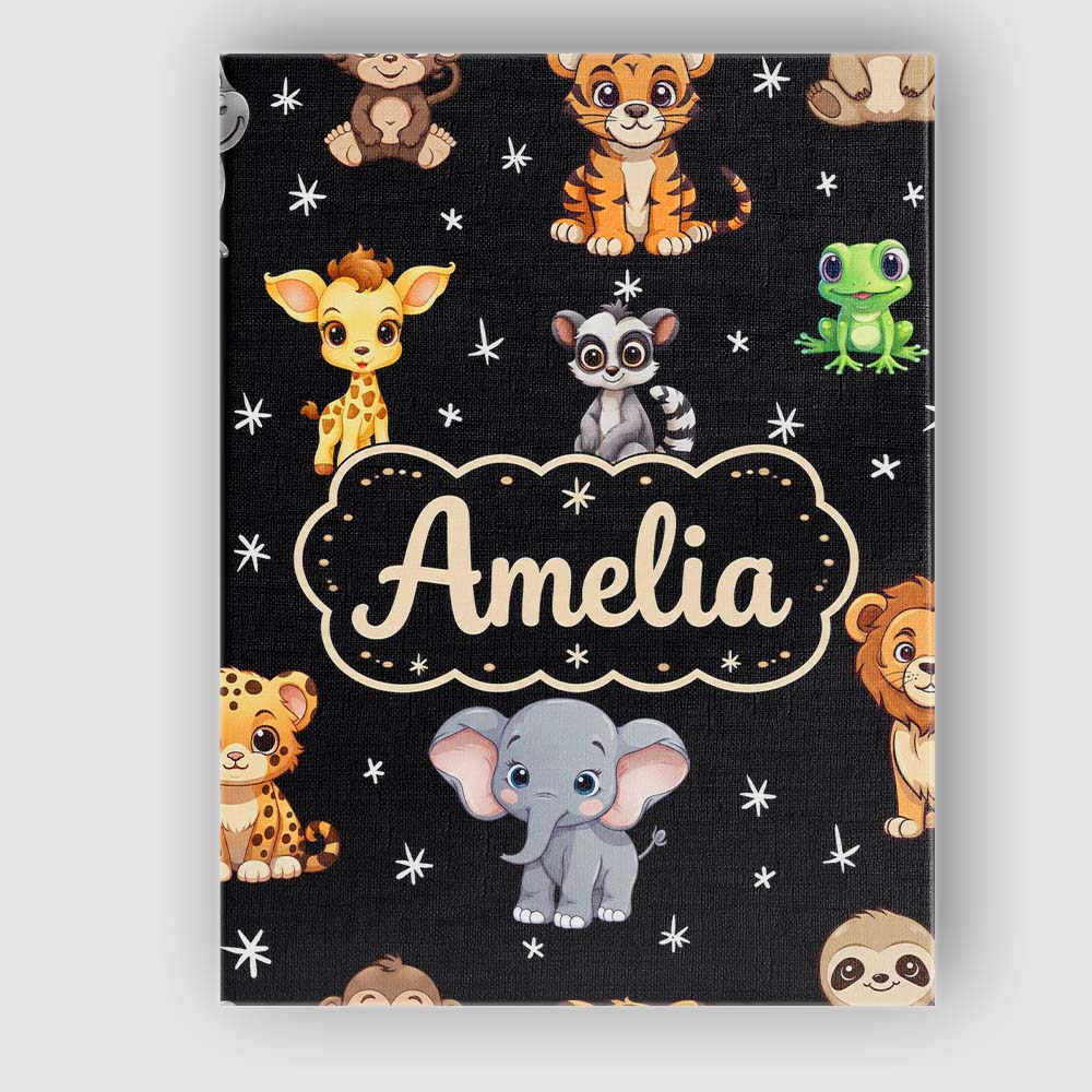 Personalised Name Cute Cartoon Safari Custom Modern Room Accent Creative Decorator Style Canvas Wall Art Print Decor Picture Ready to Hang