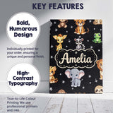 Personalised Name Cute Cartoon Safari Custom Modern Room Accent Creative Decorator Style Canvas Wall Art Print Decor Picture Ready to Hang