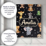 Personalised Name Cute Cartoon Safari Custom Modern Room Accent Creative Decorator Style Canvas Wall Art Print Decor Picture Ready to Hang