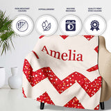 Red Glitter Chevron Pattern Festive Bold Seamless Design Lovely  Personalised Custom Name Super Soft Fleece Blanket Bed Sofa Throw