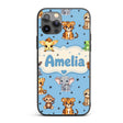 Cute Cartoon Safari Animals with Stars on Blue Custom Name Protective Phone Case Mobile Cover Durable Everyday Smartphone Shock Resistant