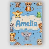 Personalised Name Cute Cartoon Safari Custom Modern Room Accent Creative Decorator Style Canvas Wall Art Print Decor Picture Ready to Hang