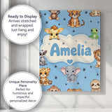 Personalised Name Cute Cartoon Safari Custom Modern Room Accent Creative Decorator Style Canvas Wall Art Print Decor Picture Ready to Hang
