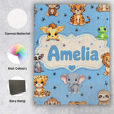 Personalised Name Cute Cartoon Safari Custom Modern Room Accent Creative Decorator Style Canvas Wall Art Print Decor Picture Ready to Hang