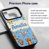 Cute Cartoon Safari Animals with Stars on Blue Custom Name Protective Phone Case Mobile Cover Durable Everyday Smartphone Shock Resistant