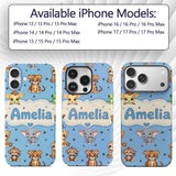 Cute Cartoon Safari Animals with Stars on Blue Custom Name Protective Phone Case Mobile Cover Durable Everyday Smartphone Shock Resistant