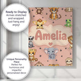 Personalised Name Cute Cartoon Safari Custom Modern Room Accent Creative Decorator Style Canvas Wall Art Print Decor Picture Ready to Hang