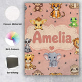 Personalised Name Cute Cartoon Safari Custom Modern Room Accent Creative Decorator Style Canvas Wall Art Print Decor Picture Ready to Hang