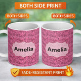 Personalized Custom Name Pink Dense Black Dot Seamless Pattern Bold Speckled Texture Design 11oz Ceramic Coffee Tea Mug White Large Handle