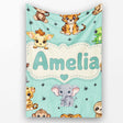 Cute Cartoon Safari Animals with Stars on Mint Background Nursery  Personalised Custom Name Super Soft Fleece Blanket Bed Sofa Throw