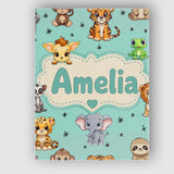 Personalised Name Cute Cartoon Safari Custom Modern Room Accent Creative Decorator Style Canvas Wall Art Print Decor Picture Ready to Hang