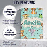 Personalised Name Cute Cartoon Safari Custom Modern Room Accent Creative Decorator Style Canvas Wall Art Print Decor Picture Ready to Hang