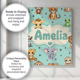 Personalised Name Cute Cartoon Safari Custom Modern Room Accent Creative Decorator Style Canvas Wall Art Print Decor Picture Ready to Hang