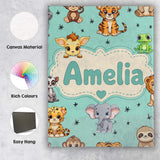 Personalised Name Cute Cartoon Safari Custom Modern Room Accent Creative Decorator Style Canvas Wall Art Print Decor Picture Ready to Hang