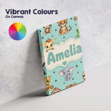 Personalised Name Cute Cartoon Safari Custom Modern Room Accent Creative Decorator Style Canvas Wall Art Print Decor Picture Ready to Hang