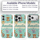 Cute Cartoon Safari Animals with Stars on Mint Custom Name Protective Phone Case Mobile Cover Durable Everyday Smartphone Shock Resistant