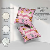 Custom Name Cute Cartoon Safari Animals with Stars on Soft Pink Square Filled Cushion Throw Pillow Sofa Bed Home Decor Zip Washable UK Made