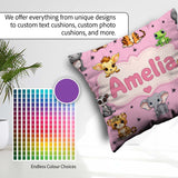Custom Name Cute Cartoon Safari Animals with Stars on Soft Pink Square Filled Cushion Throw Pillow Sofa Bed Home Decor Zip Washable UK Made