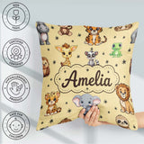 Custom Name Cute Cartoon Safari Animals with Stars on Warm Beige Square Filled Cushion Throw Pillow Sofa Bed Home Decor Zip Washable UK Made