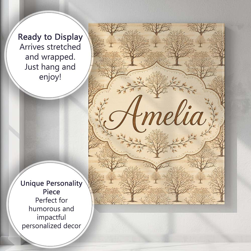 Personalised Name Rustic Bare Trees Woodland Custom Bespoke  Contemporary Display Canvas Wall Art Print Decor Picture Ready to Hang