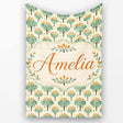 Stylised Green Trees with Orange Berries Seamless Retro Pattern  Personalised Custom Name Super Soft Fleece Blanket Bed Sofa Throw