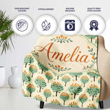 Stylised Green Trees with Orange Berries Seamless Retro Pattern  Personalised Custom Name Super Soft Fleece Blanket Bed Sofa Throw