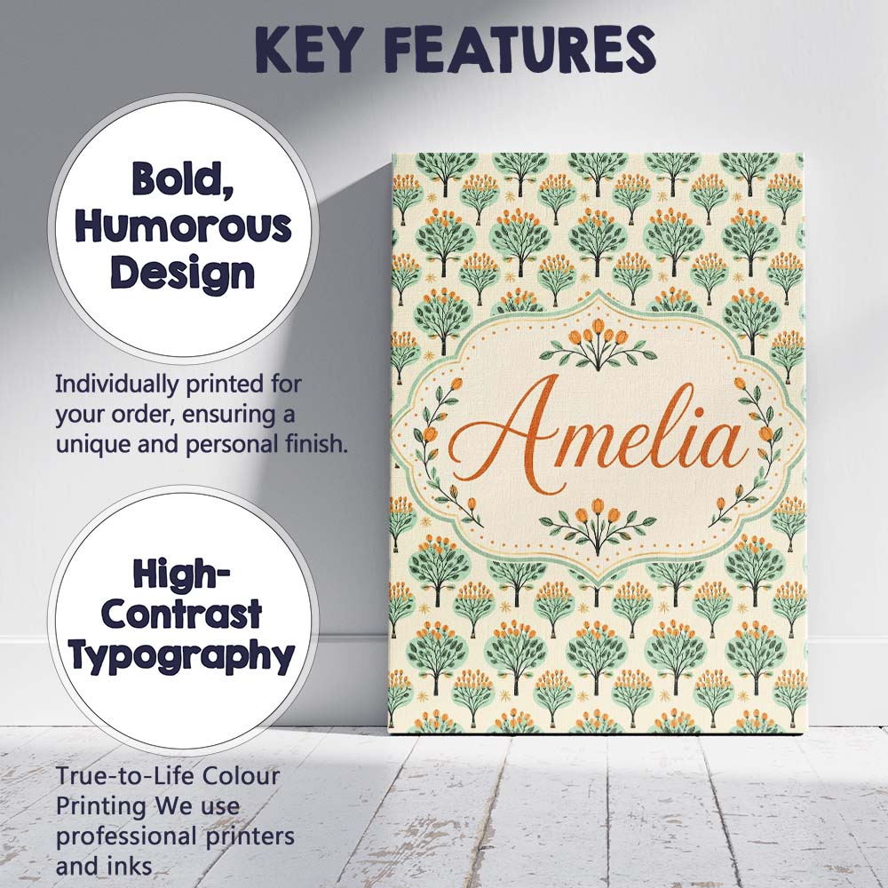 Personalised Name Stylised Green Trees with Custom  Bespoke Interior Contemporary Canvas Wall Art Print Decor Picture Ready to Hang