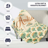 Stylised Green Trees with Orange Berries Seamless Retro Pattern  Personalised Custom Name Super Soft Fleece Blanket Bed Sofa Throw