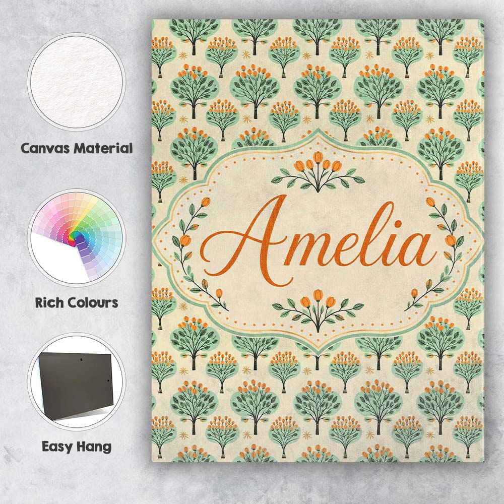 Personalised Name Stylised Green Trees with Custom  Bespoke Interior Contemporary Canvas Wall Art Print Decor Picture Ready to Hang