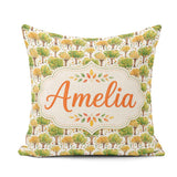 Custom Name Watercolour Autumn Trees with Falling Leaves Pattern Square Filled Cushion Throw Pillow Sofa Bed Home Decor Zip Washable UK Made